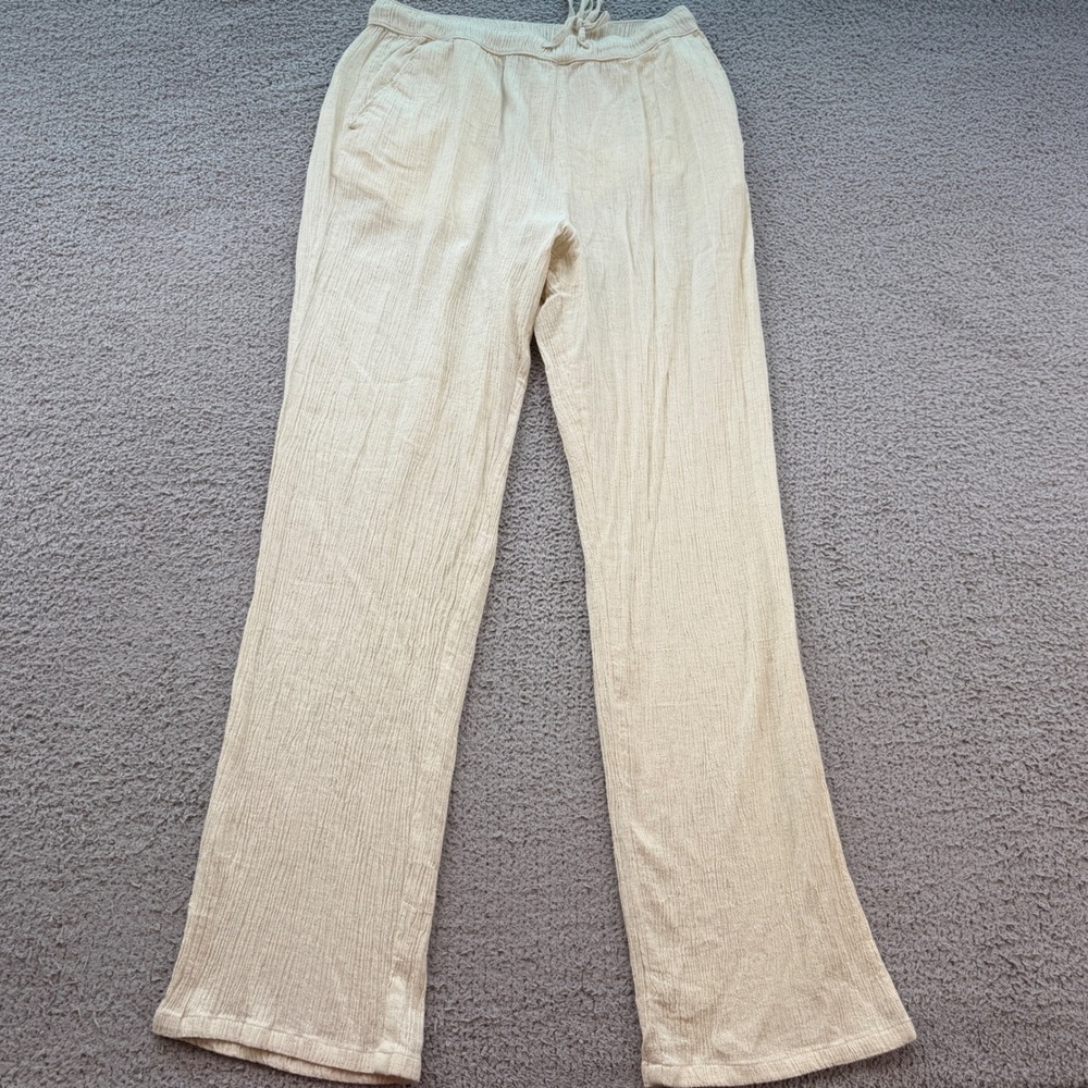 ASOS DESIGN Mens Oatmeal Beige Crinkle Cotton Linen Blend Trousers Size M 34